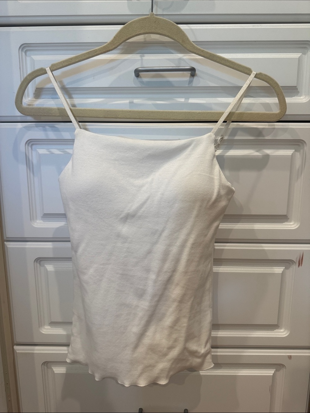 Moussy White Ribbed Spaghetti Strap Tank